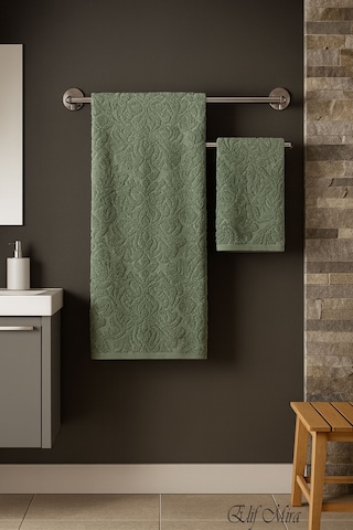 Banyo & Yüz Havlusu Seti %100 Pamuk 90x150 + 50x90 Cm Amorivy Yeşil