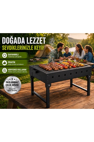 Dtagas Bahçe, Kamp Ve Piknik Için, Katlanabilir Ayaklı, Çelik Gövdeli Profesyonel Mangal Siyah