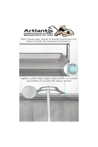 Evrak Rafı Metal 3 Lü Yeşil 1 Paket Masaüstü A4 Dosya Düzenleyici Kağıt Tepsisi Metal Çelik Fileli Üç Katlı Hareketli Açık Yeşil