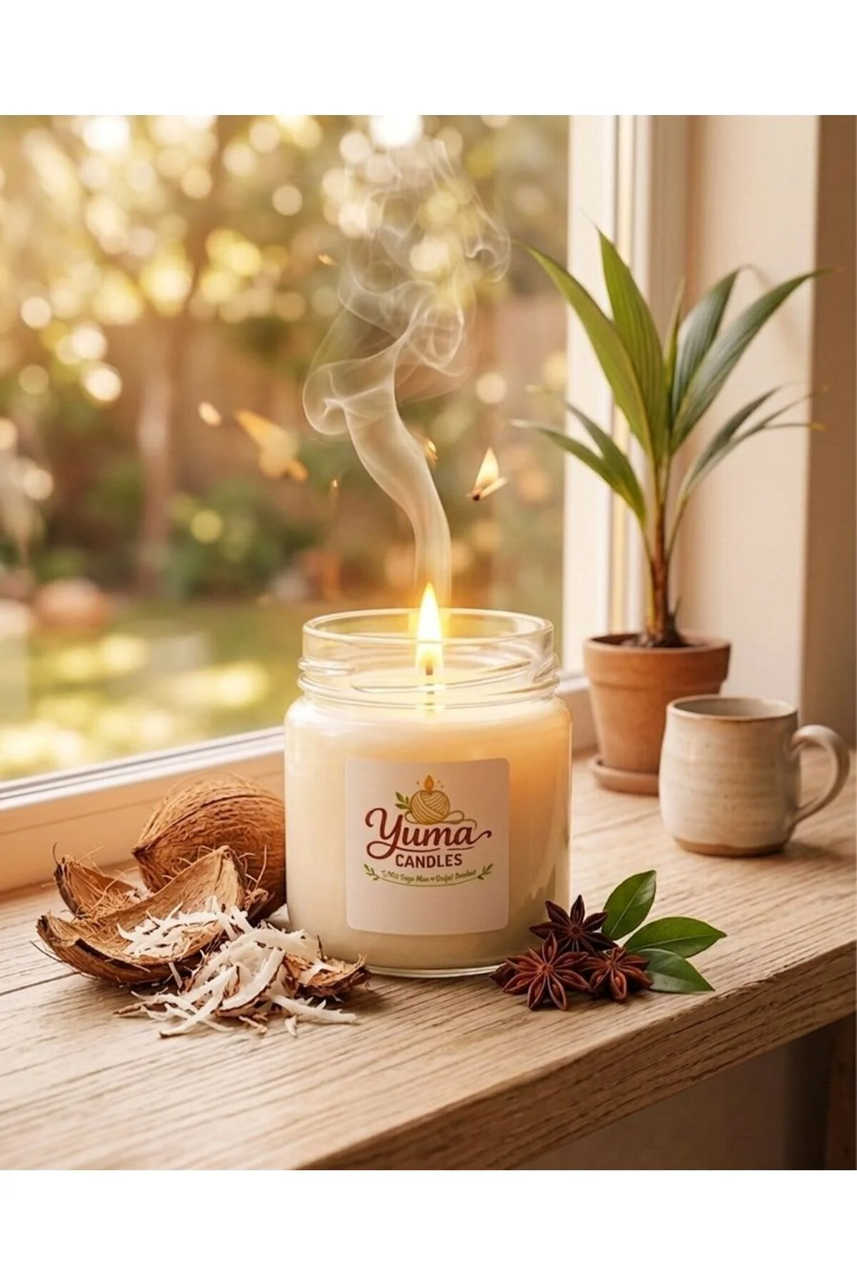 Hindistan Cevizi Kokulu %100 Soya Wax 100cc Kapaklı Cam Kavanoz Mum Beyaz