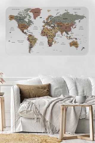 Türkçe Eğitici Ülke Ve Başkent Detaylı Atlası Dünya Haritası Duvar Sticker -60x105-3852 - Renkli Çok Renkli