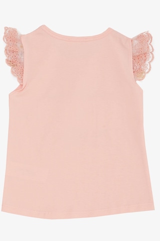 Breeze Kız Çocuk Tişört Kolları Güpür Nakışlı Kelebek Baskılı 1.5-5 Yaş, Pembe-pembe Pembe