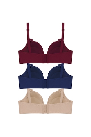 Cottonill Bra - Elora Büyük Beden Dantelli Balenli Minimizer Ayarlanabilir Askılı Kadın Sütyen 3'lü Paket Çok Renkli