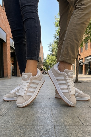 Tonny Step Unisex Günlük Bağcıklı Ortopedik Spor Ayakabı Sneaker Ayakkabı Gri-beyaz Çizgi