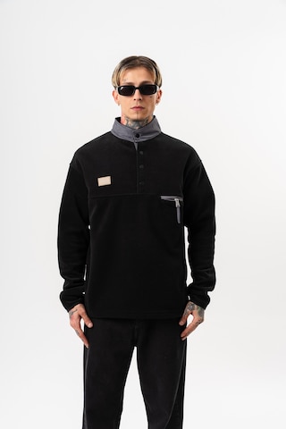 Respire Erkek Düğme Detaylı Oversize Polar Sweatshirt Siyah
