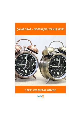 Antik Metal Klasik Çalar Saat 17x11 Cm Dayanıklı Çok Renkli