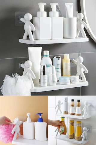 2 Li Banyo Mutfak Organizer Şampuan Kozmetik Baharat Kavanoz Düzenleyici Yapışkanlı Raf Çöp Adam Diğer