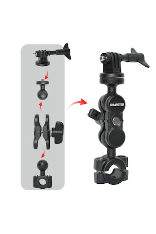 Knmaster Mc130 360 Ayarlanabilir Motosiklet Ayna Demir Bağlantılı Aksiyon Kamera Aparatı Siyah