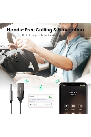 Ugreen 70601 3.5mm Aux Bluetooth 5.0 Alıcı Adaptör Araç Kiti