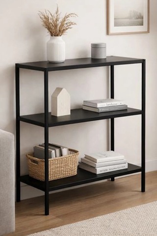 Vesta Modern Tasarım 3 Raflı Siyah Metal Kitaplık & Dekoratif Konsol Ahşap - Siyah