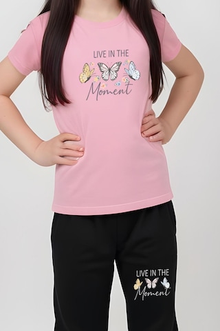 Fyk Kids Kız Çocuk Baskılı Live Kelebek Bel Detayı Lastikli Alt-üst Pijama Takımı Pembe