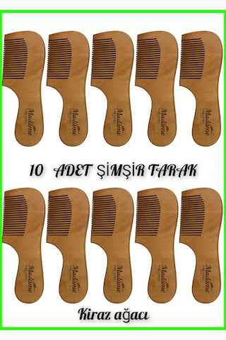 10 Adet Salı Ahşap Tarak Kiraz Ağacı+elektriklenme Yapmaz+ıslak Kuru Kullanıma Uygun 001
