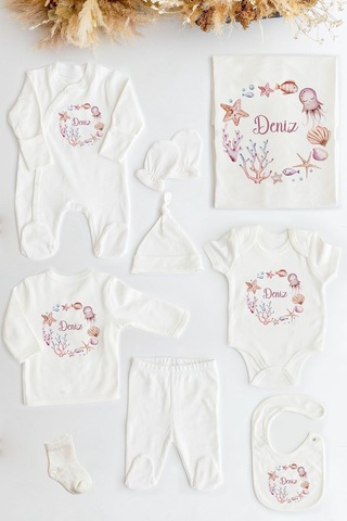 Lilabio %100 Organik Isme Özel Isimli 10lu Hastane Çıkışı Deniz Kabuğu Ekru