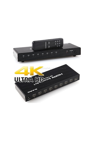 Dark 4K Ve 3D Özellikli 8 Giriş 1 Çıkış Uzaktan Kumandalı Hdmı Sw