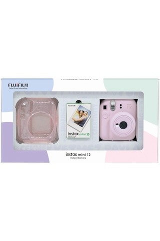 Fujifilm Instax Mini 12 Fotoğraf Makinesi + 10'lu Film + Pleksi Kılıf Pembe