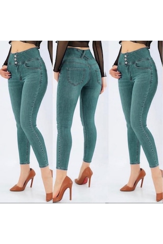 Efnaz Style Yüksel Bel Likralı Kot Pantolon Yeşil