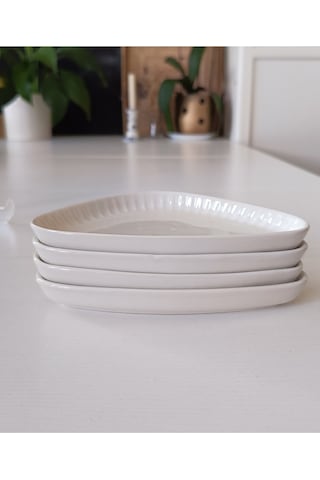 Gordion Kırık Bej Kayık Tabak 4 Parça 17 Cm
