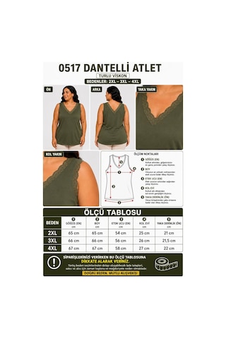 Gülmina Moda Kadın Ön Arka V Yaka Dantelli Atlet - Haki