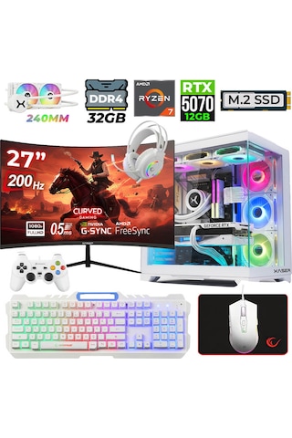 Xaser HELMET X65 R7-5700X 32 GB 1 TB SSD 12 GB RTX5070 27" Dos Masaüstü Oyuncu Bilgisayarı