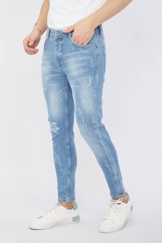 Erkek Skinny Ripped Jean Açık Mavi Koyu Mavi
