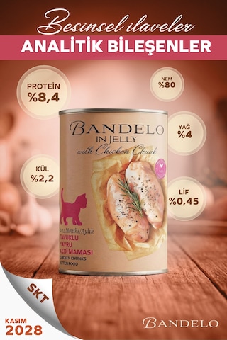 Tavuklu Yavru Yaş Konserve Kedi Maması - %100 Hayvansal Proteinli Jöleli Parça Etli,400 Gr X 12 Adet