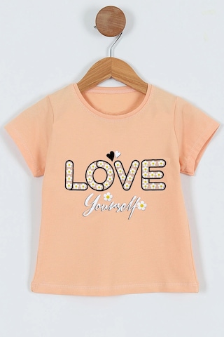 Hçm Kız Çocuk Tshirt Love Baskılı Bisiklet Yaka D28 Yavruağzı