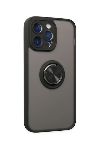 Newface Apple iPhone Uyumlu 14 Pro Max Kılıf Montreal Yüzüklü Silikon Kapak Semeglbl - 52 - Siyah
