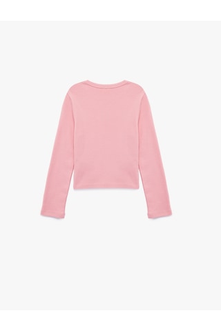 Koton Çiçek Nakışlı Slim Fit Pamuklu Bisiklet Yaka Uzun Kollu Tişört Pembe 7wkg10519ak Gül