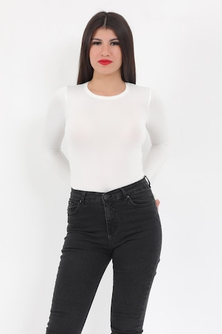 Giysa Kadın Ekru Bisiklet Yaka Uzun Kollu Esnek Çıtçıtlı Body Zıbın - 2439 Ekru