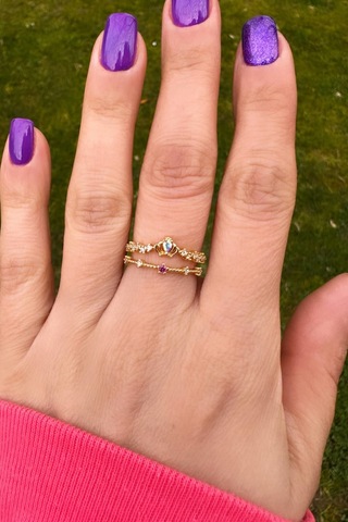 Altın Kaplama Ayarlanabilir Çift Sıra Hologram Yüzük Gold