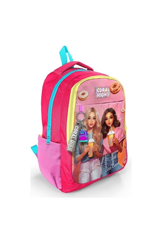 Coral High Kids Pembe Neon Mercan Fashion Girl Desenli Üç Bölmeli Okul Sırt Çantası 23669 Neon Mercan