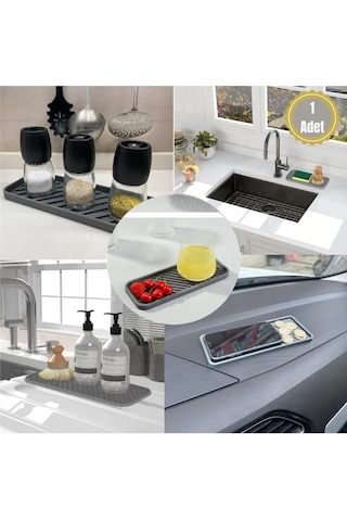 Siyah Silikon Yağdanlık Yağlık Standı Altlık Çok Amaçlı Organizer Sabunluk Altlığı 23x10 Cm Diğer