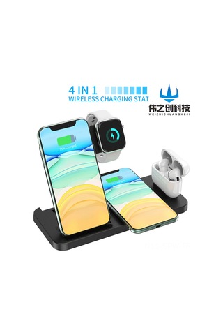 Maiyame Siyah 4'lü Kollapsible Dikey Kablosuz Şarj Cihazı - 18w Hızlı Şarj, İphone, Kulaklık, Saat Uyumlu