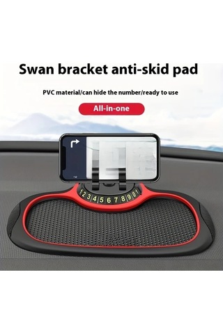 Boatshop1 Evrensel Pvc 360 Derece Dönen Kuğu Kolu Siyah Çok Fonksiyonlu Telefon Tutucu Anti Kayma Padi Otopark Plakası