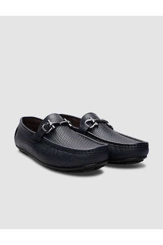 Cabani %100 Hakiki Deri Lacivert Örgü Desenli Erkek Loafer-lacivert Lacivert