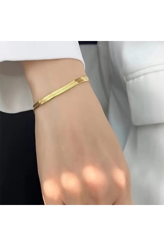 Çelik Bileklik İtalyan Ezme Model 0.3 Mm Genişlik 17 Cm Uzunluk Altın Sarısı Gold Gold