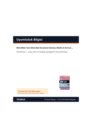 Trobus Mikrofiber Cam Silme Bezi Kurulama Havlusu 40x40 Cm Kırmızı Beyaz