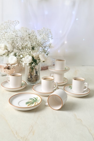 Keramika Bronze Palmiye Nordic Kahve Takımı 12 Parça 6 Kişilik
