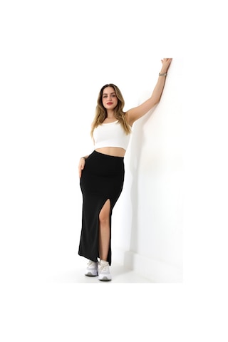 Gugus Kadın Deri N Yırtmaçlı Maxi Boy Kışlık Etek 92 Cm siyah