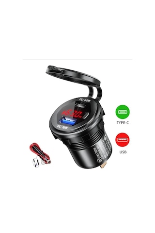 12-24volt Araç/tekne/motosiklet(Quick)Şarj Usb/TypeC Kırmızı Işık