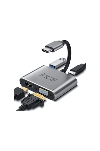 Inca Itpc-06tx Usb C 4in1 Hdmı+vga+usb+güç Dağıtım Adap 4k 30hz Hdmı Çoklayıcı 100w Pd Güçı