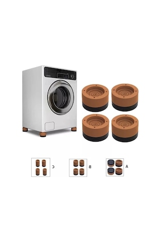 Titreşim Önleyici Kaydırmaz Ayak Seti - Çamaşır Makinesi İçin 4 Lü Set, Kahverengi 8,5 Cm
