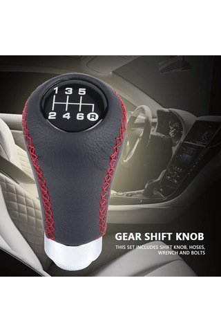 Springsun Kırmızı Deri 6 Vitesli Otomobil Vites Topu - Evrensel Uyumlu 8-12mm , Montaj Setiyle Hortumlar, Anahtar, Cıvatalar