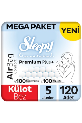 Sleepy Bio Natural Premium Plus Airbag Comfort Mega Paket Külot Bez 5 Numara Junior 120 Adet