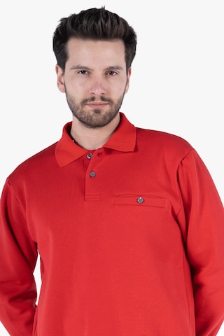 3 İplik Polo Yaka Fleto Cepli Sweatshirt Kırmızı