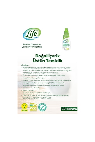 Life By Fakir %100 Bitkisel Bazlı Konsantre Çamaşır Yumuşatıcısı 60 Yıkama 1500 ML