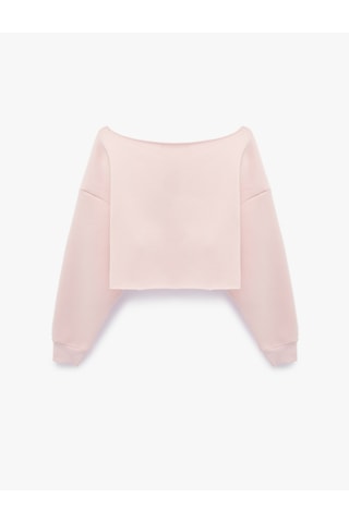 Koton Kayık Yaka Uzun Kollu Baskılı Oversize Crop Sweatshirt Pembe 6sal10178ık Gülkurusu