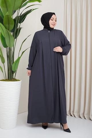 İbrahim Burak Etiler Collection Medine İpeği Tesettür Pile Detaylı Ferace Mdc-0165 Füme