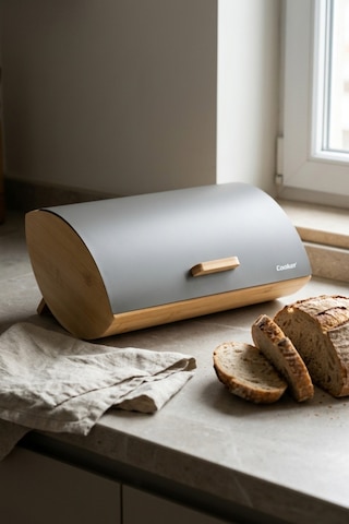 Cooker Novella Metal Kapaklı Bambu Ekmek Kutusu Ckr4543 Gri