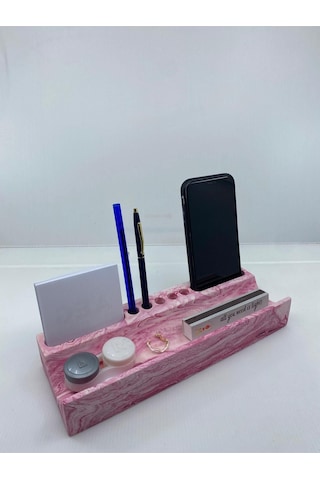 Mermer Desenli Beton Ev Ofis Masa Düzenleyici Kalemlik Organizer Pembe Pempe